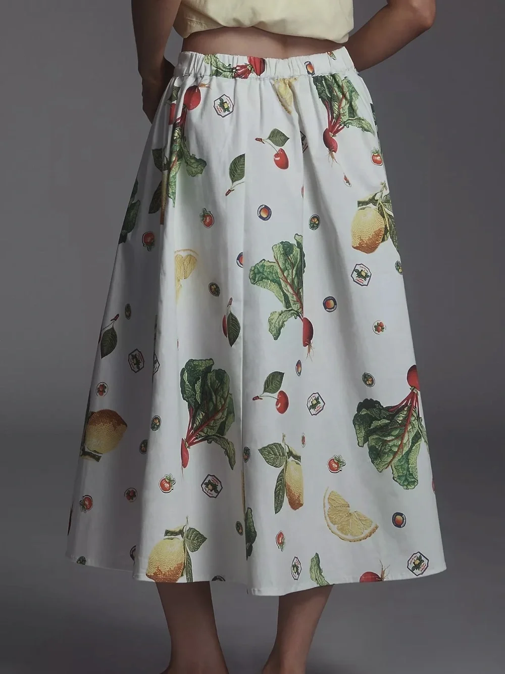 NWT Anthropologie Maeve Jacie Poplin Midi Skirt Harvest Vegetable Fruit XS